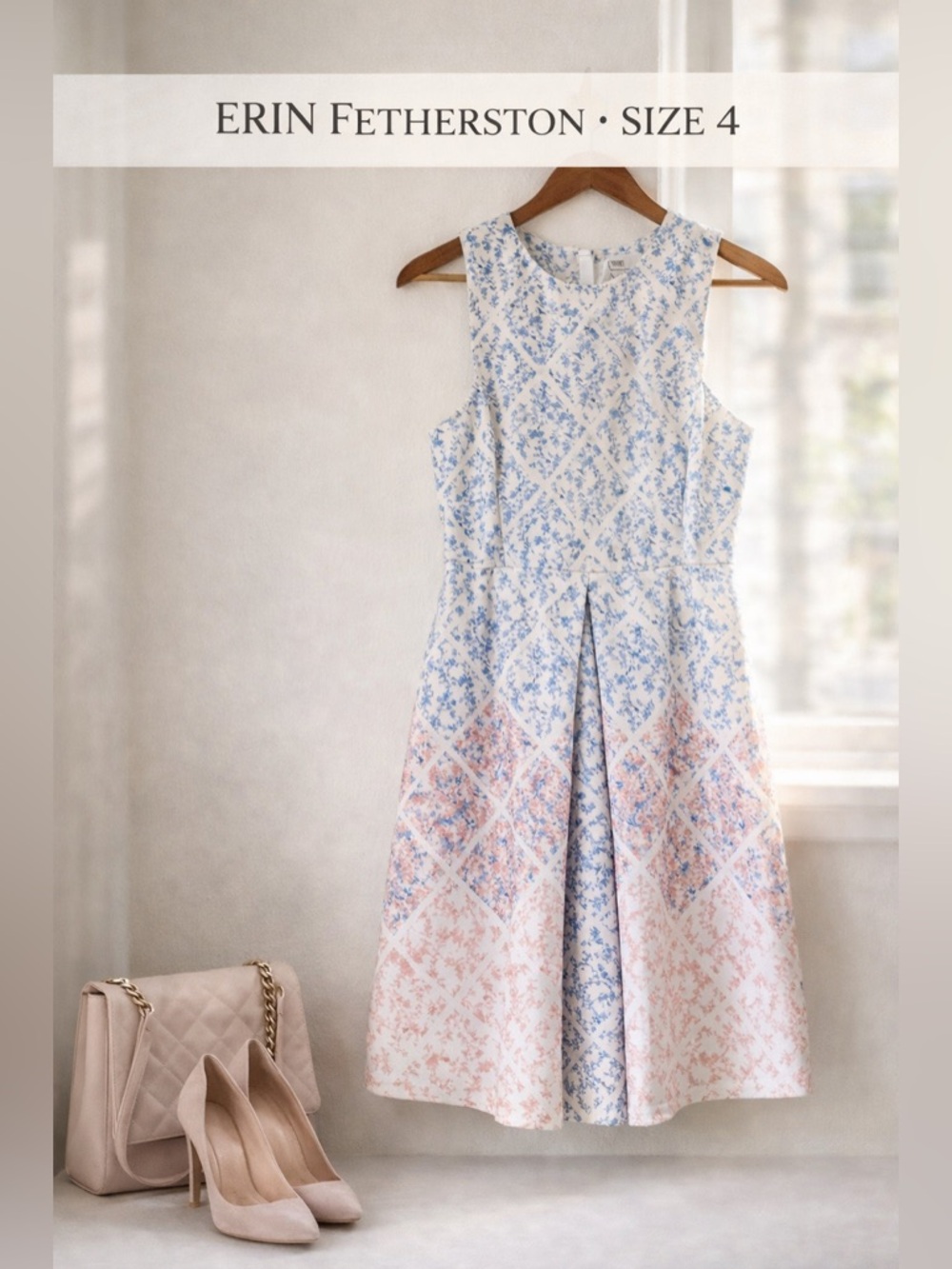 ERIN Erin Fetherston Blue Pink Floral Fit & Flare Dress Size 4